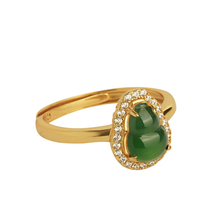 天然翡翠纯银葫芦戒指女款新中式国风绿色玉石金镶玉绿宝石金包银