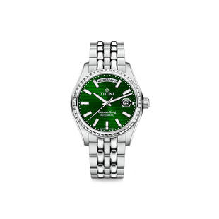 Titoni梅花手表瑞表宇宙系列夜光小绿表自动机械钢带女表情侣表