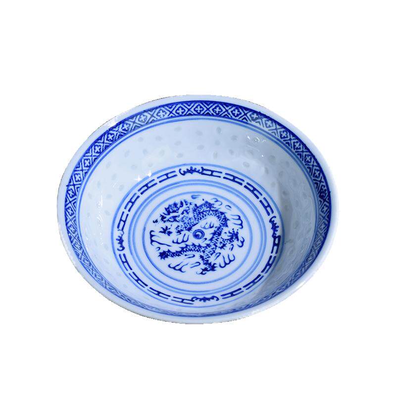 青花玲珑碗米饭碗面碗汤碗甜品碗老式复古景德镇陶瓷餐具6寸浅碗