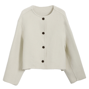 图曼朵灰色短款双面呢大衣女款2025新款高级感小个子羊毛毛呢外套