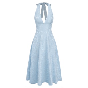 【明星同款】CIDER明媚穿搭新款提花挂脖碎花长连衣裙114390482