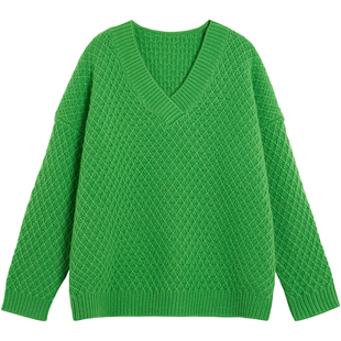 斐雪 苔痕上阶绿  草色入帘青 显白亮色深V羊绒毛衣女100纯羊绒