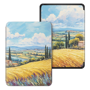 适用汉王clear 6plus保护套Clear6英寸Clear6pro磁吸唤醒电纸书智能保护壳油画风文艺翻盖蚕丝纹理便携套