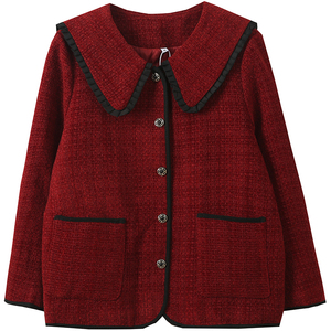 高级感通勤胖莹莹大码女装胖mm秋冬气质娃娃领小香夹棉节日风外套