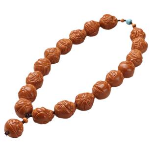 1.7铁核橄榄核小籽雕刻短圆长串十八路财神手串文玩可爱手持手工