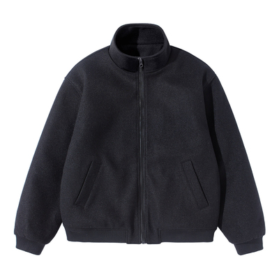 黑色立领加厚棉服男款冬季2025新款宽松保暖轻薄夹克毛呢棉袄外套