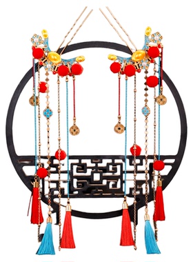 古风汉服毛球发冠发钗组合套装
