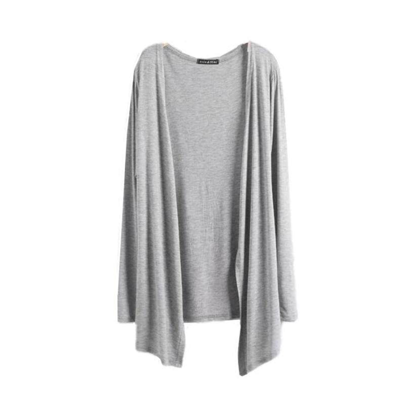 夏季薄款不规则长袖女莫代尔防晒服中长款开衫外套女披肩空调衫