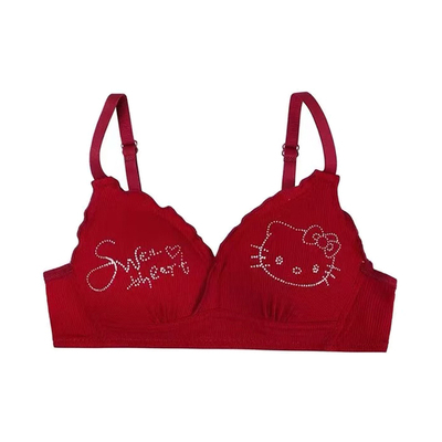 可爱卡通KT猫内衣女小胸聚拢无钢圈薄款上托防下垂透气舒适文胸罩