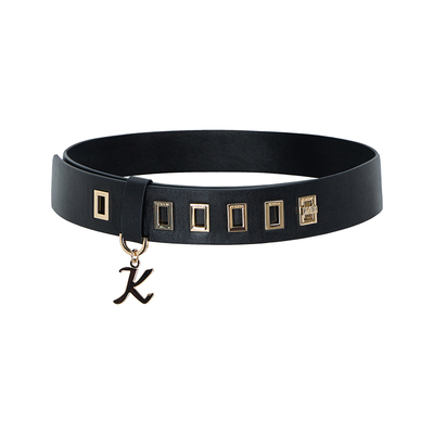 KODICE黑色牛皮革打孔皮带