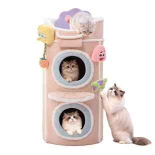 多层树洞猫窝冬加厚保暖半封闭剑麻猫爬架家用小型双层猫洞猫抓架