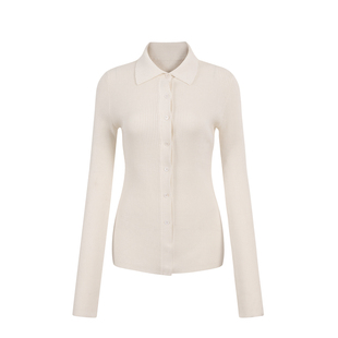 OTHERSTORE 白色POLO领修身针织开衫女秋冬新款弹力百搭显瘦上衣