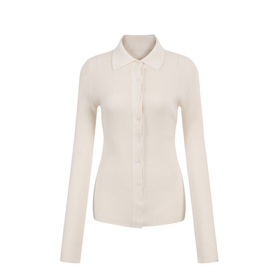 白色POLO领修身针织开衫显瘦上衣