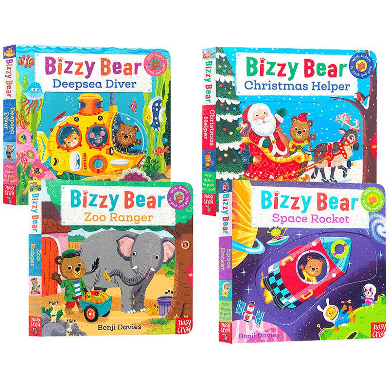 送音频小熊很忙系列第一辑英语原版绘本全套4册Bizzy Bear:Zoo Ranger小小宇航员圣诞小帮手动物管理深海潜水员婴幼儿推拉书