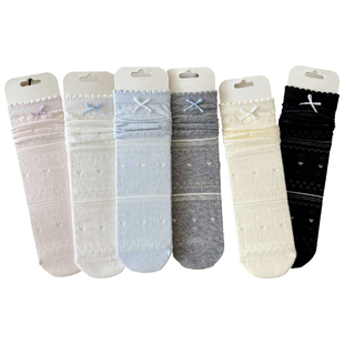 费尔岛甜系奶油韩版春夏蝴蝶结爱心镂空无骨超薄透气堆堆中筒袜子