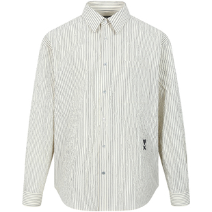 【限时特价】 压皱竖条纹！高温压制皱感棉爱心条纹长袖衬衫男S58