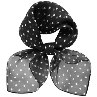 黑色波点真丝雪纺丝巾春秋桑蚕丝纱巾方巾装饰领巾薄款围巾礼盒装