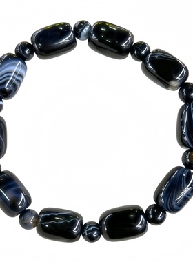 经典黑色缠丝玛瑙手串桶珠款