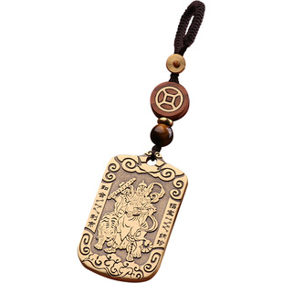 武财神赵公明黄铜令牌吊坠五路财神爷聚招财车钥匙挂件道家项链男