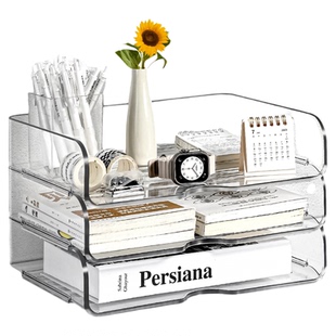 透明桌面文件收纳架书架桌子置物架办公室用品亚克力a4纸整理盒子抽屉式资料档案文件栏中小学生可叠加书本架