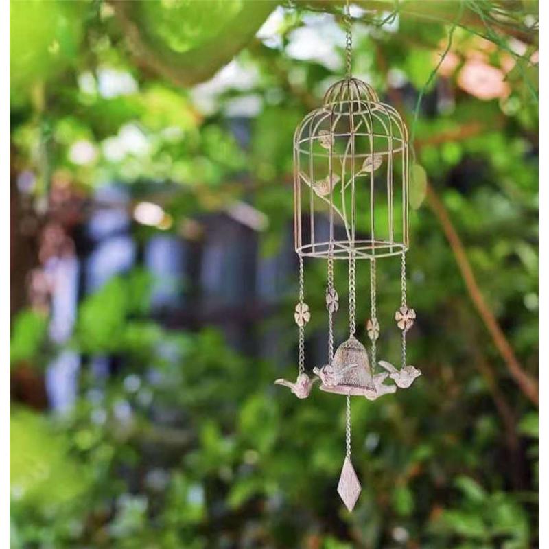 铁艺铸铁复古鸟笼风铃挂饰做旧花园庭院别墅户外创意装饰挂件摆件
