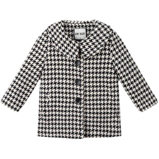 秋款女童中长款千鸟格外套风衣2025韩版宽松女孩洋气宝宝呢子大衣