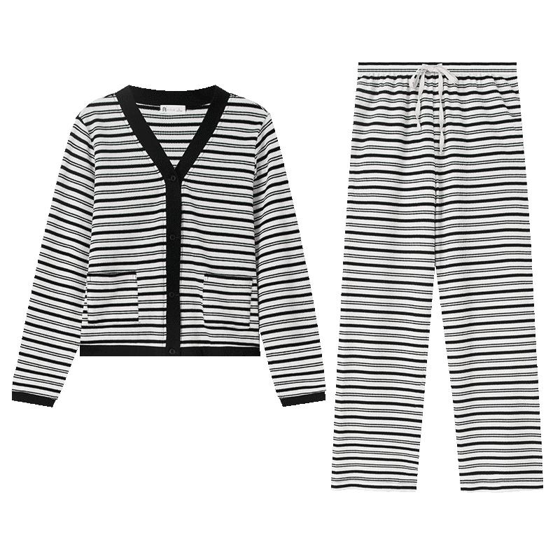 妮狄娅春纯棉情侣条纹家居服套装