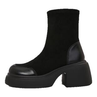 大码靴子胖MM粗腿大筒围宽胖脚女鞋前掌加宽加肥短靴女瘦瘦靴厚底