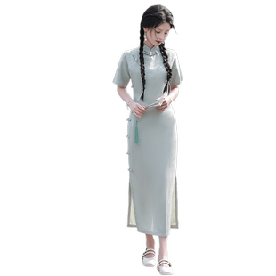 一片式旗袍无省文艺民国少女全开襟古法传统大学生日常可穿连衣裙