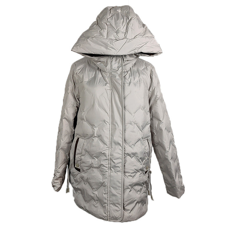 欧路Y88550冬女80羽绒服厚拼色红色婚礼不对称摆压花中长宽松连帽