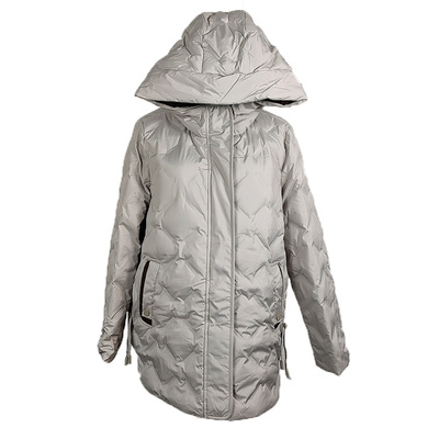 欧路Y88550冬女80羽绒服厚拼色红色婚礼不对称摆压花中长宽松连帽