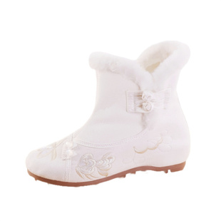 秋冬加绒绣花鞋短靴内增高坡跟民族风休闲布靴国风中式旗袍棉靴女