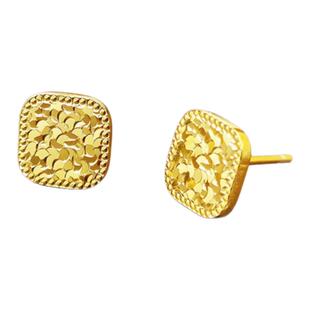 18K金碎冰冰方糖耳钉 女高级感纯银碎碎冰方形耳环鱼鳞蜂巢礼物潮