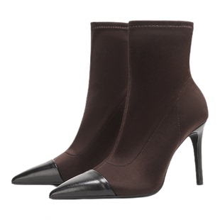 On feet& in love时尚秋冬新款欧美风高跟弹力靴女气质百搭中筒靴