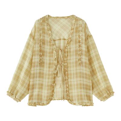MOUSSY 2026夏季新品慵懒甜酷风格纹木耳边系带衬衫028JSA30-1085