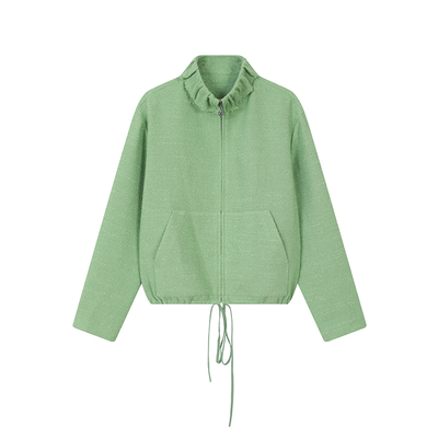 蓝点春夏立体花瓣拉链抽绳夹克