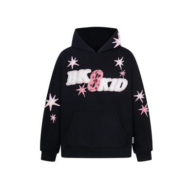 FOCK美式复古豹纹星星贴布连帽卫衣男女2026新款宽松情侣百搭上衣