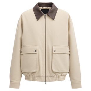 BSIJA/毕厶迦夹克羽绒服男款冬季修身通勤时尚拼接皮领工装外套男