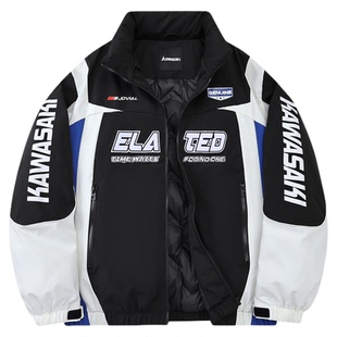 Kawasaki 川崎 90鸭绒美式复古刺绣条纹撞色极寒保暖运动袖羽绒服