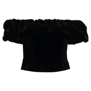 【宣璐同款】AS DALIO丝绒真丝内里云朵造型短泡泡一字领短上衣