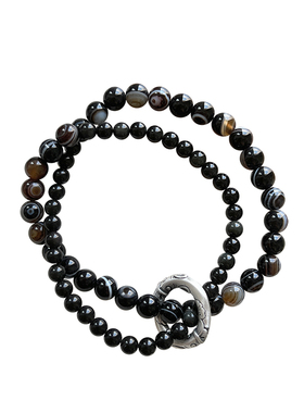 情侣足银锦鲤平安扣黑曜石手串