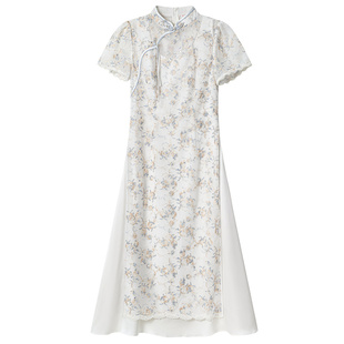 固执夏季新款中国风刺绣亮片改良中长旗袍裙套装80142QP09280