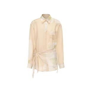 halfmoon设计师LOOKNOW2025春新款波嬉风晕染印花方巾透视衬衫女