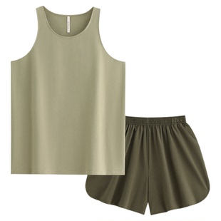 悦内情侣睡衣女夏季无袖背心短裤纯棉家居服夏款男薄款休闲可外穿