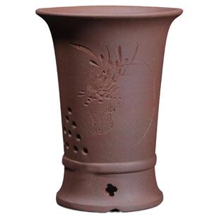 大德号宜兴紫砂陶瓷兰花花盆透气带托盘创意君子蝴蝶兰蓝草专用盆