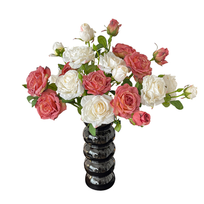 复古3头焦边玫瑰假花仿真花装饰