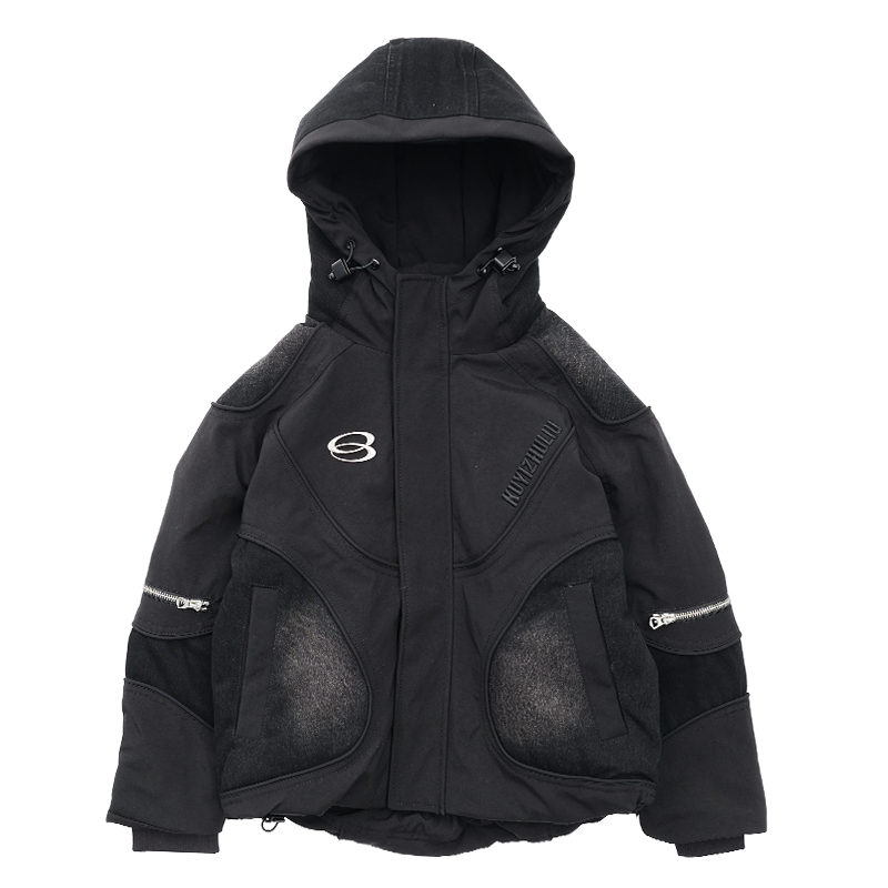 男童潮牌高端牛仔拼接加厚羽绒服2025新款青少年连帽白鸭绒外套潮