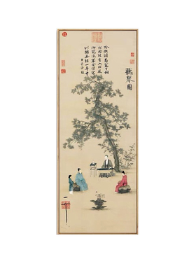 宋徽宗赵佶听琴图国画挂画中式古代名家装饰茶室墙画禪意艺术新品