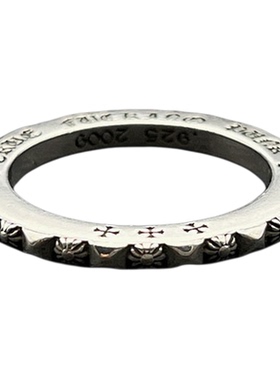 s925纯银克罗伈复古齿轮间花戒指男女欧美个性嘻哈指环梵文哥特风