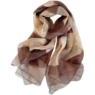 丝巾女百搭春秋韩版真丝羊毛撞色大格子桑蚕丝披肩长纱巾围巾春季